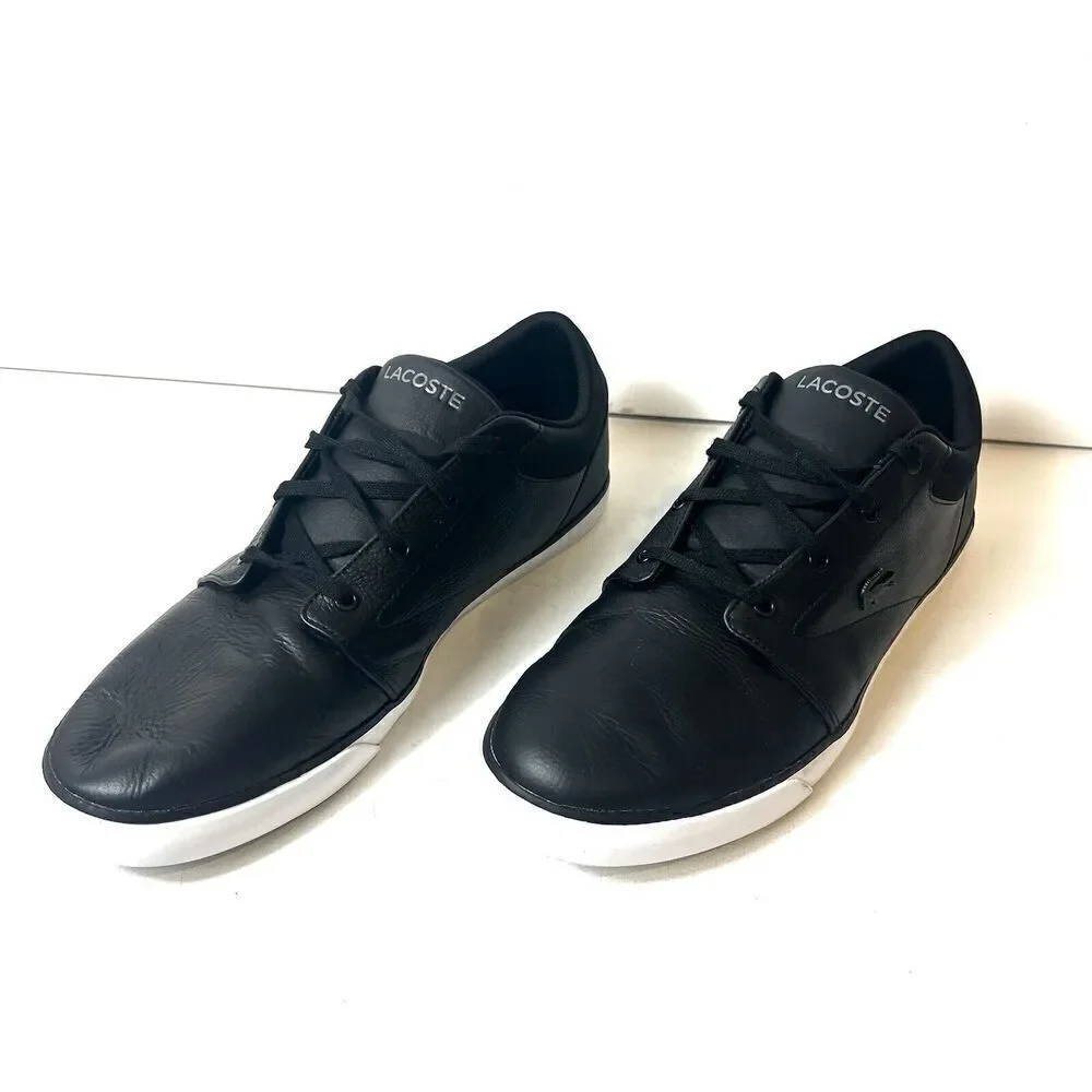 Lacoste Men's Size 13 Black Leather Sneaker Low Top Lace Up Comfort Casual Shoes